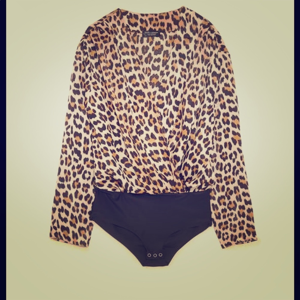 ZARA: V-Neck Leopard Blouse Long-sleeve Bodysuit